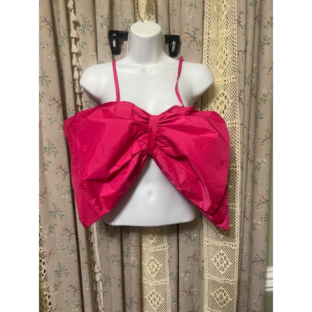 Truth NYC Pink Oversized Bow Crop Top Smocked Boned Small
